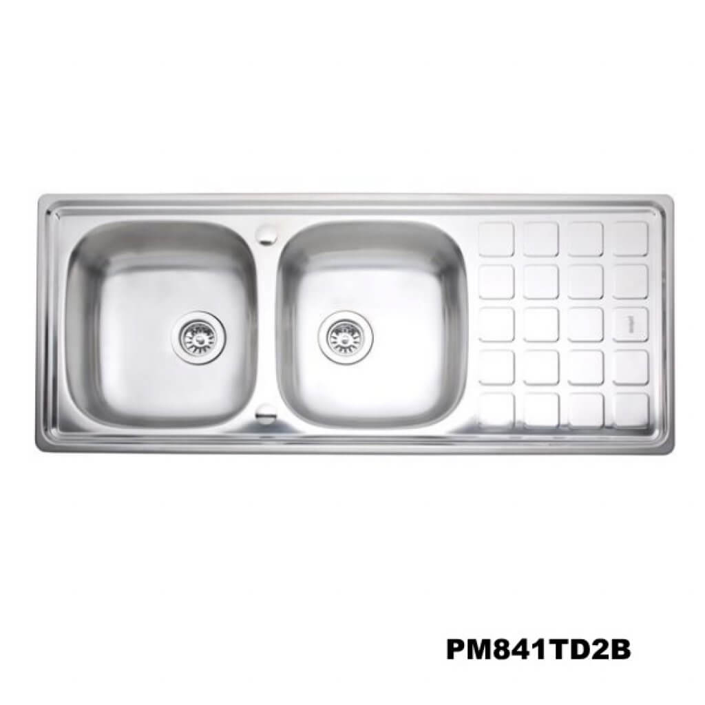 อ่างซิงค์2หลุมมีที่พักจาน สะดือB(เจาะ2รูก๊อก) PM841TD2B
