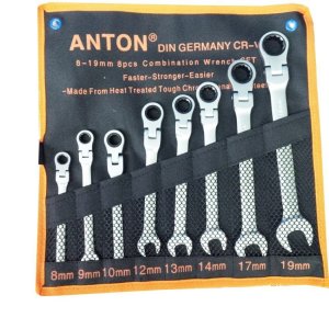 ชุดประแจแหวนข้างฟรีปากตาย คอพับได้ ANTON ขนาด 8-19 มม 8 ชิ้น