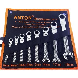 ANTON ชุดประแจแหวนข้างปากตาย คอพับได้ ขนาด 8-19มม. 8ชิ้น