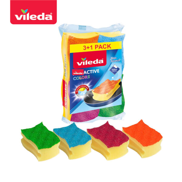 Vileda Colors Scourer Pack 4 - วิเลดา ฟองน้ำ คัลเลอร์ แพ็ค 4