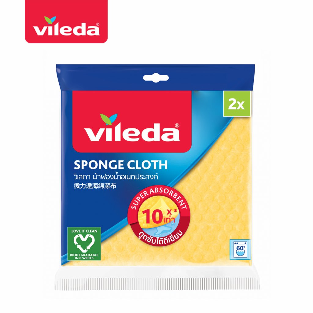 Vileda Wet Sponge Cloth 2pack - วิเลดา ผ้าฟองน้ำอเนกประสงค์ แพ็ค 2 ผ้าฟองน้ำ