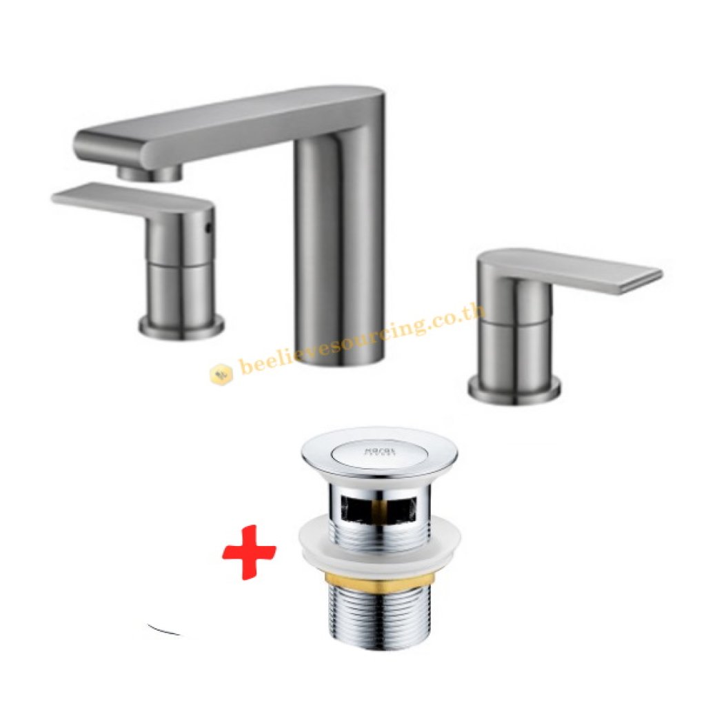 KF-39-128-63 Karat Faucet ก๊อกผสมอ่างล้างหน้าเซนเตอร์ 8 พร้อมป๊อปอัพ (สแตนเลส 304)