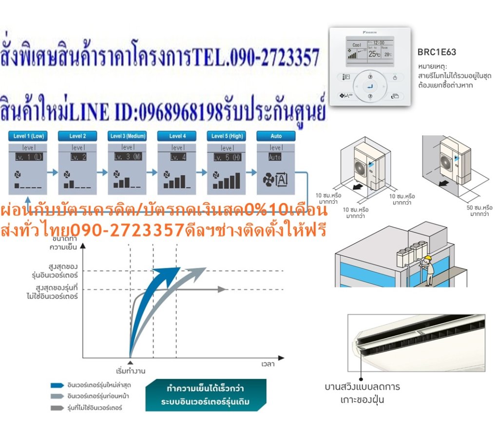 DAIKINเครื่องปรับอากาศCEILINGแขวน14000-38000BTUไฟ220-380โวลต์FHNQ-NV2Sเบอร์5มอกINVERTERน้ำยาแอร์R410AแถมFREEเครื่องฟอกอากาศฝุ่นPM2.5DAIKIN-CEILING-NO.5แอร์แขวนดีไซน์เรียบหรูบางเฉียบเพียง19.5ซม. สินค้าคุณภาพอันดับหนึ่ง กระจายลมเย็นทั่วถึงรอบห้อง ทำงานเงียบสนิท ประหยัดไฟเบอร์ห้าทุกรุ่น ตัวเครื่องบางเพียง 19.5 ซม. ติดตั้งในพื้นที่แคบได้โดยเว้นระยะห่างซ้าย-ขวา เพียงด้านละ 3 ซม. ตืดตั้งบนเพดานสูงสุด 3.5 เมตร สวิงขึ้น-ลงอัตโนมัติ ปรับการกระจายลมแยกซ้ายขวาอิสระ โหมดลดความชื้น สร้างสภาวะความเย็นที่รู้สึกสบายมากขึ้น แผ่นกรองอากาศป้องกันแบคทีเรีย ดูแลรักษาง่าย บานสวิงแบบพิเศษไม่ก่อให้เกิดหยดน้ำและคราบฝุ่น ตัวเครื่องผิวเรียบ แผงลมเข้าป้องกันละอองน้ำมัน ใช้งานทนทานนานปี ตัวคอมเพรสเซอร์ถูกเคลือบด้วยสารพิเศษเทคโนโลยีล่าสุดจากไดกิ้นที่สามารถปกป้องการกัดกร่อน ประหยัดไฟเบอร์ 5 ราคานี้129995ไม่รวมติดตั้งNOFREELOGISTICราคาสินค้ายังไม่รวมค่าจัดส่งค่าจัดส่งจ่ายเองตามจริงสั่งง่ายจัดส่งเร็วเราทำการขายตลอด24ชั่วโมงเช็คสต๊อกก่อนกดสั่งซื้อเพราะมีหน้าร้านด้วยเพื่อป้องกันความผิดพลาดก่อนที่ท่านจะสั่งซื้ออย่าลืมเช็คสถานะของสินค้าก่อนว่ายังมีเหลืออยู่ในสต๊อคหรอไม่ราคาสินค้าอาจมีการเปลี่ยนแปลงกรุณาตรวจสอบราคาสินค้าอีกครั้งที่ปุ่มด้านล่างนี้ จัดส่งผ่านขนส่งเอกชนถึงหน้าบ้านลูกค้าต้องประกอบสินค้าเองเงื่อนไขการรับประกันกรณีสินค้าชำรุดเสียหายจากการผลิตที่ไม่ได้ชำรุดจากการใช้งานสามารถเปลี่ยนสินค้าใหม่ได้ภายใน7วันนับจากวันที่ได้ส่งสินค้าสินค้าชำรุดจากการใช้งานสามารถนำสินค้าพร้อมใบเสร็จและใบรับประกันส่งเครมซ่อมสินค้าได้ที่ศูนย์บริการใกล้บ้านท่านระยะเวลาในการดำเนินการเปลี่ยนสินค้าซ่อมประมาณ3-30วันทำการโทร090-2723357หรือADDไลน์ID:0968968198ติดต่อสั่งซื้อสินค้ายี่ห้อไหนรุ่นไหนจำนวนกี่ตัวกำหนดใช้สินค้าวันไหนต้องการราคาไม่เกินกี่บาทต่อตัวคะ https://www.facebook.com/pcbestbuytv/ หน้าเพจร้านมีสินค้าราคาดีๆใหม่ๆคอยอัพเดทเพิ่มเติมทุกวันด้วยลองคลิ๊กดูคะสนใจรุ่นไหน แค็ปหน้าจอมาแล้วโทรมาเลยฝากกดไลท์ฝากกดแชร์ฝากกดติดตามด้วยคะThankYouคะ แอร์ไดกิ้น แบบแขวนใต้ฝ้า FHNQ Series No.5 รับประกันคอมเพรสเซอร์ 5 ปี และอะไหล่ 1 ปีDaikin-Ceiling-No.5คุณสมบัติสินค้าของแอร์ไดกิ้น แบบแขวนเบอร์ 5 FHNQ-NV2S น้ำยาแอร์ R-410แอร์แขวนไดกิ้น FHNQ รุ่นประหยัดไฟเบอร์ 5Air Daikin Ceiling Type FHNQ-NV2S ,Refrigerant R-410ติดตั้งบนเพดานสูงได้ถึง 3.5 เมตร กำลังลมแรง สามารถติดตั้งในพื้นที่ที่มีเพดานสูงถึง 3.5 เมตร ติดตั้งได้แม้ในพื้นที่แคบ สามารถติดตั้งในพื้นที่แคบได้อย่างง่ายดาย การเดินสายไฟทำได้อย่างง่ายดายจากด้านใต้เครื่อง สามารถเชื่อมต่อท่อด้านหลังได้ง่าย ดีไซน์สวยงาม ขนาดบาง ดีไซน์สวยงาม ขนาดบางเพียง 195 มม. และความลึก 680 มม. เท่ากันทุกรุ่น ทำให้เวลาติดตั้งดูเป็นระเบียบเรียบร้อย ออกแบบได้อย่างลงตัว ทนทาน ใช้งานได้ยาวนาน แผงระบายความร้อนของชุดคอยล์ร้อนเคลือบด้วยอะคริลิคเรซิ่น ป้องกันการกัดกร่อนจากมลพิษในอากาศ ทำให้แผงระบายความร้อนมีอายุการใช้งานนานยิ่งขึ้น (รุ่น RNQ13/18NV2S) ดูแลรักษาง่าย ถอดล้างทำความสะอาดแผ่นกรองฝุ่นง่ายเพียงถอดหน้ากากช่องอากาศเข้า หากต้องการซ่อมบำรุงเพียงแค่ถอดส่วนล่างของตัวเครื่องก็จะสามารถดูแลรักษาอุปกรณ์ได้ เย็นทั่วถึงด้วยใบพัดกระจายลมแนวตั้งอัตโนมัติ เย็นสบายและทั่วถึงด้วยใบพัดกระจายลมแนวตั้งปรับขึ้น-ลงอัตโนมัติได้กว้างถึง 50 องศา ใบพัดกระจายลมแนวนอนแยกปรับการกระจายลมซ้าย-ขวาอิสระแบบแมนวลได้กว้างถึง 100 องศา บานสวิงแบบพิเศษ ลดการเกาะของฝุ่น บานสวิงแบบพิเศษ ไม่ก่อให้เกิดหยดน้ำ ลดความสกปรกจากฝุ่น ทำความสะอาดง่าย ตัวเครื่องพื้นผิวเรียบ ทำความสะอาดง่าย ลักษณะเฉพาะของผลิตภัณฑ์ คุณสมบัติ เพื่อรักษาสิทธิในการเปลี่ยนสินค้ากรุณาทำตามนี้นะคะ 1.กรุณารับสินค้าด้วยตนเองหากไม่สะดวกรับสินค้าให้เลื่อนนัดวันเวลารับกับขนส่งให้พอดีเวลากัน 2.เมื่อรถขนส่งสินค้ามาถึงกรุณาถ่ายวิดีโอตั้งแต่ตอนที่(รับสินค้าจากขนส่งจนถึงทดลองใช้สินค้า)ให้จบภายในคลิปVDOเดียวห้ามตัดต่อ เมื่อคุณลูกค้าได้รับสินค้าแล้วรบกวนอัดคลิปวิดีโอก่อนแกะกล่องพัสดุไว้ด้วยค่ะเพื่อป้องกันการผิดพลาดหากคุณลูกค้าได้รับสินค้าไม่ครบหรือมีสินค้าชำรุดเสียหายหากไม่มีหลักฐานยืนยันทางร้านขออนุญาตไม่รับผิดชอบทุกกรณีนะคะ ถ้าไม่มีวีดีโอไม่รับผิดชอบทุกกรณี ย้ำไม่รับผิดชอบทุกกรณี หากพัสดุเสียหาย รบกวนปฏิเสธการรับจากทางขนส่งได้เลยค่ะ เงื่อนไขการรับเคลมสินค้า 1. ก่อนรับสินค้าจนถึงแกะกล่องสินค้าต้องถ่ายคลิปVDO ใบปะหน้ากล่องสินค้าให้เห็นชื่อลูกค้าที่อยู่ขณะแกะกล่องสินค้าและสินค้าที่แพ็คในกล่องสินค้า โดยไม่ตัดต่อVDOและถ่ายVDOต่อเนื่องในคลิปVDOเดียวจบ 2. หากพบว่ากล่องสินค้าชำรุดฉีกขาดแตกหักให้ถ่ายมุมของกล่องสินค้าไว้เป็นหลักฐานก่อนแกะ 3. เมื่อพบปัญหาสินค้าไม่ครบส่งผิดชำรุดแตกหักจากการขนส่งทันทีให้ลูกค้าส่งคลิปหลักฐานและแจ้งเลขที่สั่งซื้อให้แอดมินร้านฯทางแอดมินร้านจะติดต่อประสานงานและแก้ไขปัญหาภายในวันทำการ1วันทำการ กรณีไม่รับเคลม/คืนสินค้า 1. แจ้งเคลมสินค้าแตกหักเสียหายใช้งานไม่ได้โดยไม่มีคลิปVDOประกอบตามเงื่อนไขที่กำหนด 2. สินค้าเสียหายนอกเหนือจากการขนส่งสินค้าเช่นลูกค้าทำสินค้าชำรุดเองแตกหักจากการติดตั้งหรือเคลื่อนย้ายสินค้าโดยไม่ระมัดระวัง/ทำพลาดล้มตกหล่นหรือมีคน,สัตว์เลี้ยงใบ้านของลูกค้าทำพังหรือปล่อยทิ้งสินค้าไว้เพียงลำพังโดยไม่มีคนเฝ้าระวัง สอบถามข้อมูลเพิ่มเติม(วันจันทร์ - ศุกร์ เวลา09.00–18.00 น.(เว้นวันหยุดราชการ)หมายเหตุ:กรุณาอ่านก่อนสั่งซื้อๆสินค้าผิดรุ่นเองโดยผู้ซื้อไม่รับเปลี่ยนคืนทุกกรณี/ รับเคลมสินค้าเมื่อมีหลักฐานจากการถ่ายวีดีโอ ก่อนแกะสินค้าเท่านั้นแจ้งลูกค้าทุกท่านทราบ ทางบริษัทไม่มีบริการยกของขึ้นชั้นบนให้กับทางลูกค้าต้องขออภัยไว้ณ.ที่นี่ด้วยค่ะทางเราขอสงวนสิทธิ์ในการเปลี่ยนแปลงหรือยกเลิกโปรโมชั่นดังกล่าวโดยไม่แจ้งให้ทราบล่วงหน้า เงื่อนไขเป็นไปตามที่บริษัทฯกำหนดSpecification Unit FHNQ13NV2S ขนาดการทำความเย็น BTU/h 14,175 กำลังไฟฟ้า W 1,060 อัตราส่วนประสิทธิภาพของพลังงานตามฤดูกาล หรือ SEER BTU/W-h 14.26 ฉลากประหยัดไฟเบอร์ห้า ● แหล่งจ่ายไฟ V/Ph/Hz 220 V / 1 Phase / 50 Hz Indoor Unit Model FHNQ13NV2S สีหน้ากาก Light Ivory (สีงาช้างอ่อน) อัตราการหมุนเวียนอากาศ H/M/L cfm 777 / 741 / 706 ระดับความเร็วพัดลม 3 Steps การกระจายลม Auto Swing (Up-down) แผ่นกรองอากาศ Resin net (with mould resistance) ระดับเสียง H/M/L dB(A) 45 / N/A / 40 ขนาด (สูงxกว้างxลึก) mm 195 x 1,160 x 680 น้ำหนัก kg 26 Outdoor Unit Model RNQ13NV2S สีชุดภายนอก Ivory White (สีขาวงาช้าง) อัตราการหมุนเวียนอากาศ cfm 1,359 ระดับเสียง Cooling/ Night Quiet Mode dB(A) 46 / N/A ขนาด (สูงxกว้างxลึก) mm 595 x 845 x 300 น้ำหนัก kg 40 คอมเพรสเซอร์ Hermetically sealed rotary type สารทำความเย็น R-410A เดินท่อได้ไกลสูงสุดโดยไม่ต้องเติมน้ำยาเพิ่มเติม m 10 ความยาวการเดินท่อสูงสุด m 30 ความต่างระดับสูงสุด m 15 Specification Unit FHNQ18NV2S ขนาดการทำความเย็น BTU/h 18,000 กำลังไฟฟ้า W 1,402 อัตราส่วนประสิทธิภาพของพลังงานตามฤดูกาล หรือ SEER BTU/W-h 13.44 ฉลากประหยัดไฟเบอร์ห้า ● แหล่งจ่ายไฟ V/Ph/Hz 220 V / 1 Phase / 50 Hz Indoor Unit Model FHNQ18NV2S สีหน้ากาก Light Ivory (สีงาช้างอ่อน) อัตราการหมุนเวียนอากาศ H/M/L cfm 918 / 847 / 777 ระดับความเร็วพัดลม 3 Steps การกระจายลม Auto Swing (Up-down) แผ่นกรองอากาศ Resin net (with mould resistance) ระดับเสียง H/M/L dB(A) 45 / N/A / 40 ขนาด (สูงxกว้างxลึก) mm 195 x 1,400 x 680 น้ำหนัก kg 32 Outdoor Unit Model RNQ18NV2S สีชุดภายนอก Ivory White (สีขาวงาช้าง) อัตราการหมุนเวียนอากาศ cfm 1,359 ระดับเสียง Cooling/ Night Quiet Mode dB(A) 54 / N/A ขนาด (สูงxกว้างxลึก) mm 735 x 825 x 300 น้ำหนัก kg 48 คอมเพรสเซอร์ Hermetically sealed rotary type สารทำความเย็น R-410A เดินท่อได้ไกลสูงสุดโดยไม่ต้องเติมน้ำยาเพิ่มเติม m 10 ความยาวการเดินท่อสูงสุด m 30 ความต่างระดับสูงสุด m 15 Specification Unit FHNQ24NV2S ขนาดการทำความเย็น BTU/h 24,200 กำลังไฟฟ้า W 1,870 อัตราส่วนประสิทธิภาพของพลังงานตามฤดูกาล หรือ SEER BTU/W-h 13.40 ฉลากประหยัดไฟเบอร์ห้า ● แหล่งจ่ายไฟ V/Ph/Hz 220 V / 1 Phase / 50 Hz Indoor Unit Model FHNQ24NV2S สีหน้ากาก Light Ivory (สีงาช้างอ่อน) อัตราการหมุนเวียนอากาศ H/M/L cfm 918 / 847 / 777 ระดับความเร็วพัดลม 3 Steps การกระจายลม Auto Swing (Up-down) แผ่นกรองอากาศ Resin net (with mould resistance) ระดับเสียง H/M/L dB(A) 48 / N/A / 42 ขนาด (สูงxกว้างxลึก) mm 195 x 1,400 x 680 น้ำหนัก kg 32 Outdoor Unit Model RNQ24NV2S สีชุดภายนอก Ivory White (สีขาวงาช้าง) อัตราการหมุนเวียนอากาศ cfm 2,824 ระดับเสียง Cooling/ Night Quiet Mode dB(A) 55 / N/A ขนาด (สูงxกว้างxลึก) mm 990 x 940 x 320 น้ำหนัก kg 62 คอมเพรสเซอร์ Hermetically sealed rotary type สารทำความเย็น R-410A เดินท่อได้ไกลสูงสุดโดยไม่ต้องเติมน้ำยาเพิ่มเติม m 10 ความยาวการเดินท่อสูงสุด m 30 ความต่างระดับสูงสุด m 20 Specification Unit FHNQ30NV2S ขนาดการทำความเย็น BTU/h 30,500 กำลังไฟฟ้า W 2,400 อัตราส่วนประสิทธิภาพของพลังงานตามฤดูกาล หรือ SEER BTU/W-h 13.38 ฉลากประหยัดไฟเบอร์ห้า ● แหล่งจ่ายไฟ V/Ph/Hz 220 V / 1 Phase / 50 Hz Indoor Unit Model FHNQ30NV2S สีหน้ากาก Light Ivory (สีงาช้างอ่อน) อัตราการหมุนเวียนอากาศ H/M/L cfm 953 / 883 / 812 ระดับความเร็วพัดลม 3 Steps การกระจายลม Auto Swing (Up-down) แผ่นกรองอากาศ Resin net (with mould resistance) ระดับเสียง H/M/L dB(A) 48 / N/A / 42 ขนาด (สูงxกว้างxลึก) mm 195 x 1,590 x 680 น้ำหนัก kg 36 Outdoor Unit Model RNQ30NV2S สีชุดภายนอก Ivory White (สีขาวงาช้าง) อัตราการหมุนเวียนอากาศ cfm 2,824 ระดับเสียง Cooling/ Night Quiet Mode dB(A) 55 / N/A ขนาด (สูงxกว้างxลึก) mm 990 x 940 x 320 น้ำหนัก kg 65 คอมเพรสเซอร์ Hermetically sealed rotary type สารทำความเย็น R-410A เดินท่อได้ไกลสูงสุดโดยไม่ต้องเติมน้ำยาเพิ่มเติม m 15 ความยาวการเดินท่อสูงสุด m 30 ความต่างระดับสูงสุด m 20 Specification Unit FHNQ30NV2S ขนาดการทำความเย็น BTU/h 30,500 กำลังไฟฟ้า W 2,400 อัตราส่วนประสิทธิภาพของพลังงานตามฤดูกาล หรือ SEER BTU/W-h 13.38 ฉลากประหยัดไฟเบอร์ห้า ● แหล่งจ่ายไฟ V/Ph/Hz 380 V / 3 Phase / 50 Hz Indoor Unit Model FHNQ30NV2S สีหน้ากาก Light Ivory (สีงาช้างอ่อน) อัตราการหมุนเวียนอากาศ H/M/L cfm 953 / 883 / 812 ระดับความเร็วพัดลม 3 Steps การกระจายลม Auto Swing (Up-down) แผ่นกรองอากาศ Resin net (with mould resistance) ระดับเสียง H/M/L dB(A) 48 / N/A / 42 ขนาด (สูงxกว้างxลึก) mm 195 x 1,590 x 680 น้ำหนัก kg 36 Outdoor Unit Model RNQ30NY2S สีชุดภายนอก Ivory White (สีขาวงาช้าง) อัตราการหมุนเวียนอากาศ cfm 2,824 ระดับเสียง Cooling/ Night Quiet Mode dB(A) 57 ขนาด (สูงxกว้างxลึก) mm 990 x 940 x 320 น้ำหนัก kg 65 คอมเพรสเซอร์ Hermetically sealed rotary type สารทำความเย็น R-410A เดินท่อได้ไกลสูงสุดโดยไม่ต้องเติมน้ำยาเพิ่มเติม m 15 ความยาวการเดินท่อสูงสุด m 30 ความต่างระดับสูงสุด m 20 Specification Unit FHNQ36NV2S ขนาดการทำความเย็น BTU/h 37,500 กำลังไฟฟ้า W 3,020 อัตราส่วนประสิทธิภาพของพลังงานตามฤดูกาล หรือ SEER BTU/W-h 13.2 ฉลากประหยัดไฟเบอร์ห้า ● แหล่งจ่ายไฟ V/Ph/Hz 220 V / 1 Phase/ 50 Hz Indoor Unit Model FHNQ36NV2S สีหน้ากาก Light Ivory (สีงาช้างอ่อน) อัตราการหมุนเวียนอากาศ H/M/L cfm 1,412 / 1,200 / 1,094 ระดับความเร็วพัดลม 3 Steps การกระจายลม Auto Swing (Up-down) แผ่นกรองอากาศ Resin net (with mould resistance) ระดับเสียง H/M/L dB(A) 50 / N/A / 45 ขนาด (สูงxกว้างxลึก) mm 260 x 1,844 x 680 น้ำหนัก kg 62 Outdoor Unit Model RNQ36NV2S สีชุดภายนอก Ivory White (สีขาวงาช้าง) อัตราการหมุนเวียนอากาศ cfm 2,824 ระดับเสียง Cooling/ Night Quiet Mode dB(A) 55 / N/A ขนาด (สูงxกว้างxลึก) mm 990 x 940 x 320 น้ำหนัก kg 67 คอมเพรสเซอร์ Hermetically sealed rotary type สารทำความเย็น R-410A เดินท่อได้ไกลสูงสุดโดยไม่ต้องเติมน้ำยาเพิ่มเติม m 15 ความยาวการเดินท่อสูงสุด m 30 ความต่างระดับสูงสุด m 20 Specification Unit FHNQ36NV2S ขนาดการทำความเย็น BTU/h 37,500 กำลังไฟฟ้า W 3,020 อัตราส่วนประสิทธิภาพของพลังงานตามฤดูกาล หรือ SEER BTU/W-h 13.2 ฉลากประหยัดไฟเบอร์ห้า ● แหล่งจ่ายไฟ V/Ph/Hz 220 V / 1 Phase/ 50 Hz Indoor Unit Model FHNQ36NV2S สีหน้ากาก Light Ivory (สีงาช้างอ่อน) อัตราการหมุนเวียนอากาศ H/M/L cfm 1,412 / 1,200 / 1,094 ระดับความเร็วพัดลม 3 Steps การกระจายลม Auto Swing (Up-down) แผ่นกรองอากาศ Resin net (with mould resistance) ระดับเสียง H/M/L dB(A) 50 / N/A / 45 ขนาด (สูงxกว้างxลึก) mm 260 x 1,844 x 680 น้ำหนัก kg 62 Outdoor Unit Model RNQ36NY2S สีชุดภายนอก Ivory White (สีขาวงาช้าง) อัตราการหมุนเวียนอากาศ cfm 2,824 ระดับเสียง Cooling/ Night Quiet Mode dB(A) 57 / N/A ขนาด (สูงxกว้างxลึก) mm 990 x 940 x 320 น้ำหนัก kg 67 คอมเพรสเซอร์ Hermetically sealed rotary type สารทำความเย็น R-410A เดินท่อได้ไกลสูงสุดโดยไม่ต้องเติมน้ำยาเพิ่มเติม m 15 ความยาวการเดินท่อสูงสุด m 30 ความต่างระดับสูงสุด m 20 *อ้างอิงจากการใช้งาน 8 ชม. ต่อวันเป็นระยะเวลา 1 ปี x ค่าไฟ 3.96 บาทต่อหน่วย คุณสมบัติของผลิตภัณฑ์ MODEL Ceiling FHNQ-NV2S สารทำความเย็นและระบบการทำงาน ระบบ On-Off สารทำความเย็น R410A ปราศจากกังวล เคลือบสารป้องกันการผุกร่อนที่คอยล์ร้อน รุ่น 13/18 รีโมทคอนโทรลและการควบคุม การรีเซตการตั้งค่าอุณหภูมิอัตโนมัติ การตั้งเวลาเปิด – ปิด ความสะดวกสบาย การสวิงแนวตั้ง (ขึ้น-ลง) อัตโนมัติ การเลือกโหมดลดความชื้น การติดตั้งบนเพดานสูง ใช้กับเพดานสูงสุดได้ถึง 3.5 เมตร การทำงานและการดูแลรักษา ระบบตรวจสอบความผิดปกติของตัวเครื่อง คุณสมบัติการควบคุม การเริ่มทำงานใหม่อัตโนมัติ ลูกค้าสนใจแอร์ไดกิ้น แบบติดผนัง รุ่นอื่นDAIKINเครื่องปรับอากาศCEILINGแขวน14000-38000BTUไฟ220-380โวลต์FHNQ-NV2Sเบอร์5มอกINVERTERน้ำยาแอร์R410AแถมFREEเครื่องฟอกอากาศฝุ่นPM2.5