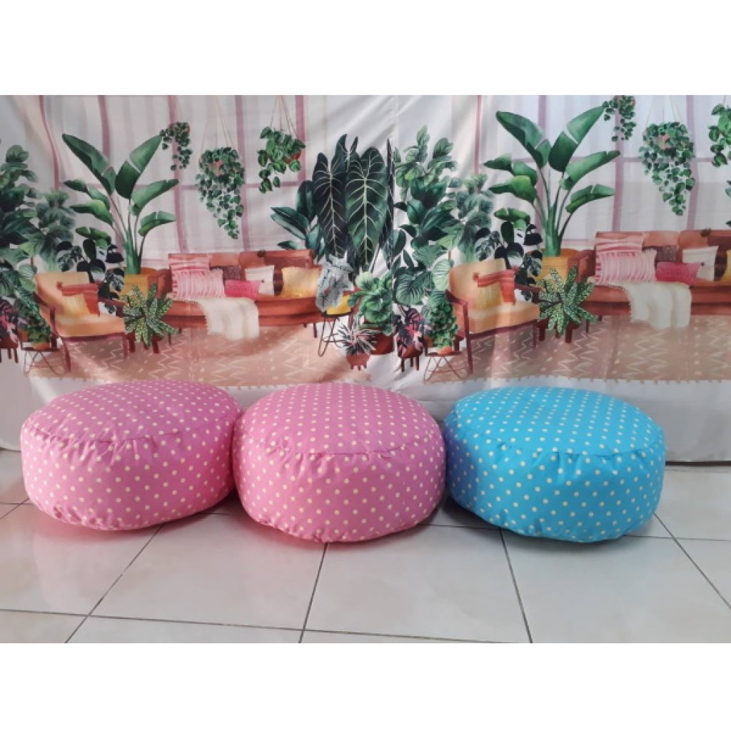 เบาะนั่งStool ทรงกลมcanvas 50x20ซม. ลายชมพูจุดเหลือง