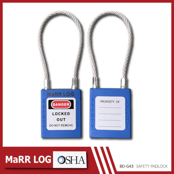 แม่กุญแจนิรภัย ก้านสลิงลวด สีน้ำเงิน Stainless Steel Shackle, Safety Padlock (BD-G43) MaRR LOG - Image 2