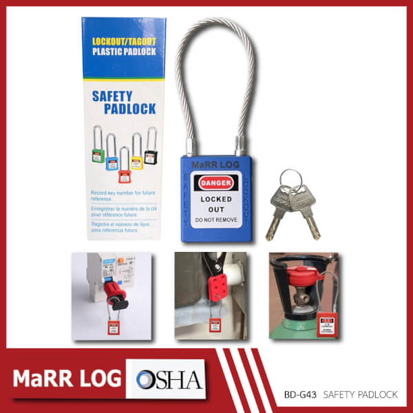 แม่กุญแจนิรภัย ก้านสลิงลวด สีน้ำเงิน Stainless Steel Shackle, Safety Padlock (BD-G43) MaRR LOG - Image 5