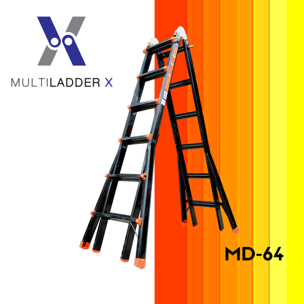 บันไดอลูมิเนียม สไลด์ เอนกประสงค์ ยืดหดได้ รุ่น MD-64 ทรงพาด ยาว 7 เมตร, ทรง A 3.3 เมตร
