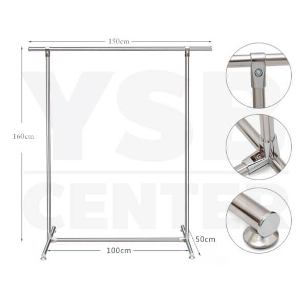 YSB ราวตากผ้าสเเตนเลสบาร์เดี่ยว ยาว150cm สูง160cm กว้าง50cm รุ่น CB0009-CL-150-1 - Image 2