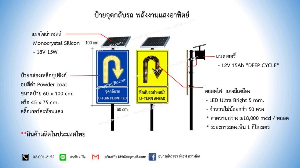 ป้ายจุดกลับรถ SolarCell 60×00cm.