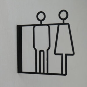 ป้ายห้องน้ำ CNC ชายหญิง ทันสมัยสีดำ Toilet เจาะยืดติดผนัง แถมพุก + สกรู I เจาะผนัง