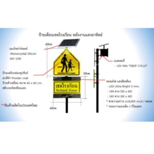 ป้ายเตือนเขตโรงเรียน SolarCell ป้ายสัญลักษณ์60×60cm. ป้ายไฟเตือน50×60cm.