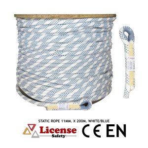 เชือกโรยตัว เชือกกู้ภัย Static Rope License สีขาว-น้ำเงิน 11มม.x200ม. มีห่วงหัว-ท้าย