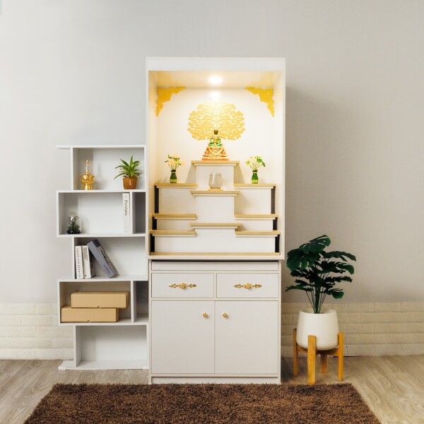 โต๊ะหมู่บูชาโมเดิร์น ฐาน 9ชั้น ฟังก์ชั่นครบครัน 3in1 ซุ้มไฟ LED ประดับโพธิ์ทอง - Image 6