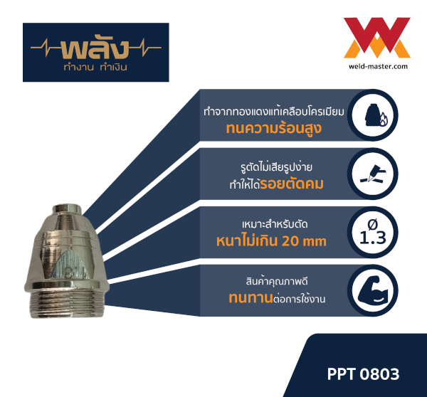 อะไหล่สำหรับหัวตัดพลาสม่า P-80 ยี่ห้อพลัง อิเล็คโทรดพลาสม่า ทิปพลาสม่า - Image 6
