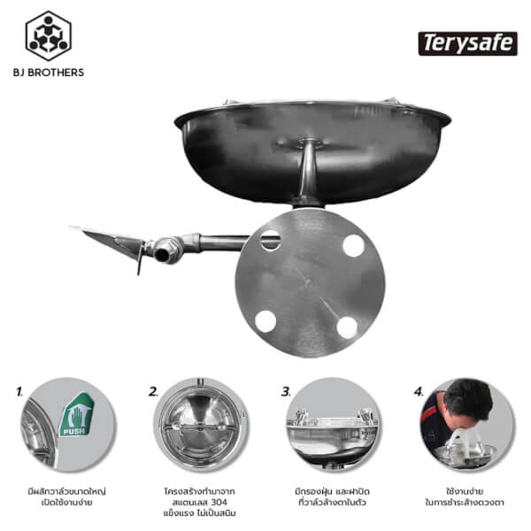 อ่างล้างตาฉุกเฉินติดผนัง สแตนเลส SS-B100 terysafe ผู้นำเข้าตรง - Image 4