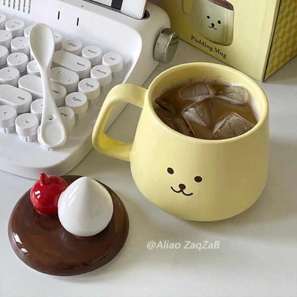 ชุดแก้วเซรามิกน่ารักพร้อมฝา แก้วมัค Pudding พุดดิ้ง - Image 3