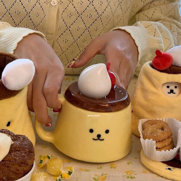 ชุดแก้วเซรามิกน่ารักพร้อมฝา แก้วมัค Pudding พุดดิ้ง - Image 5