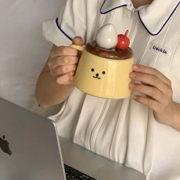 ชุดแก้วเซรามิกน่ารักพร้อมฝา แก้วมัค Pudding พุดดิ้ง - Image 2
