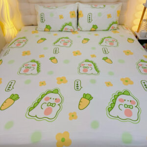 ชุดผ้าปูที่นอนลายน่ารัก ขนาด3ฟุต(ไม่มีผ้านวม) มี5ชิ้น W2 ไดโนเสาร์แครอท