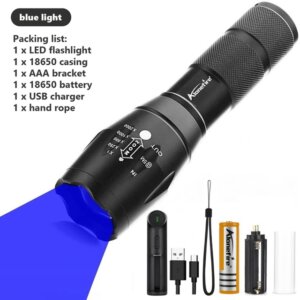 Alonefire E17 ไฟฉาย LED สีน้ำเงิน กันน้ำ แบตเตอรี่ 18650 สําหรับตั้งแคมป์ ตกปลา
