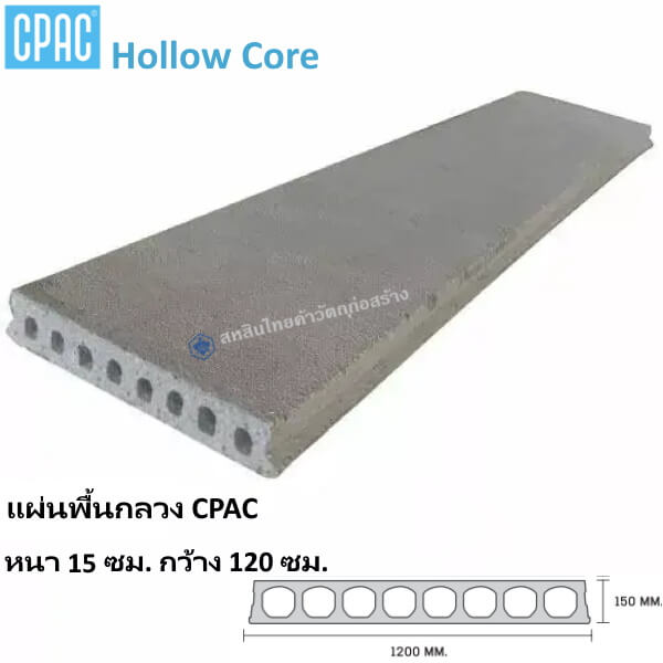แผ่นพื้น Hollow Core หนา15ซม. กว้าง120ซม.