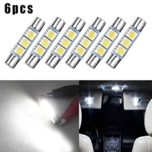 Xenon สีขาว 3SMD 6641 6614F หลอดไฟ กระจกแต่งหน้าฟิวส์ไฟ 6ชิ้น