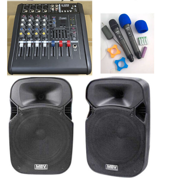 ชุดเครื่องเสียง ตู้ลำโพง1คู่+เพาเวอร์มิก+ไมโครโฟนไร้สาย set M40DM122M77 ฟรีสายต่อลำโพง
