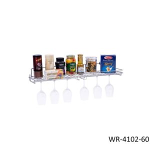 ที่คว่ำจานสแตนเลส พร้อมที่แขวนแก้วไวน์ แบบติดผนังขนาด 60 ซม. WR-4102-60