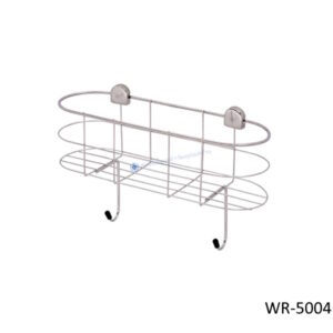 ชั้นวางอเนกประสงค์สแตนเลส พร้อมขอแขวน ทรงรี แบบติดผนัง ขนาด 30 ซม. WR-5004
